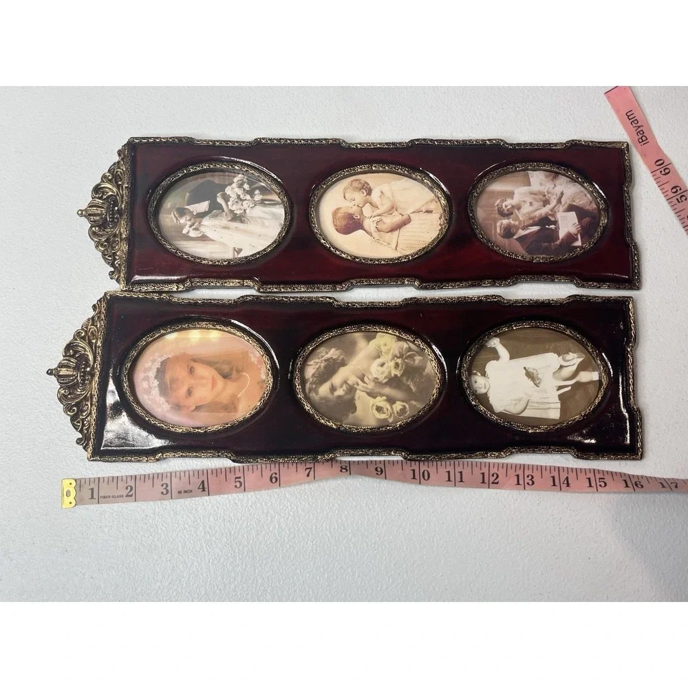 Vtg Burgundy and Gold photo‎ Picture Frames Set Of 2 Made In Taiwan Victorian